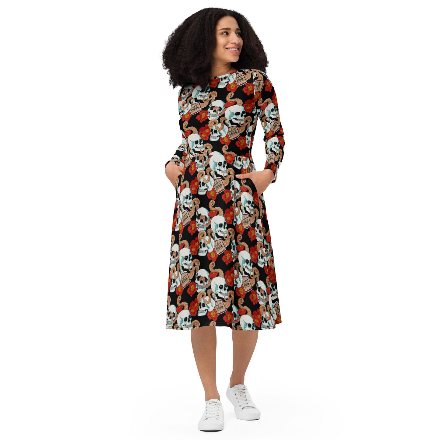 Long sleeve midi dress (Poppies)