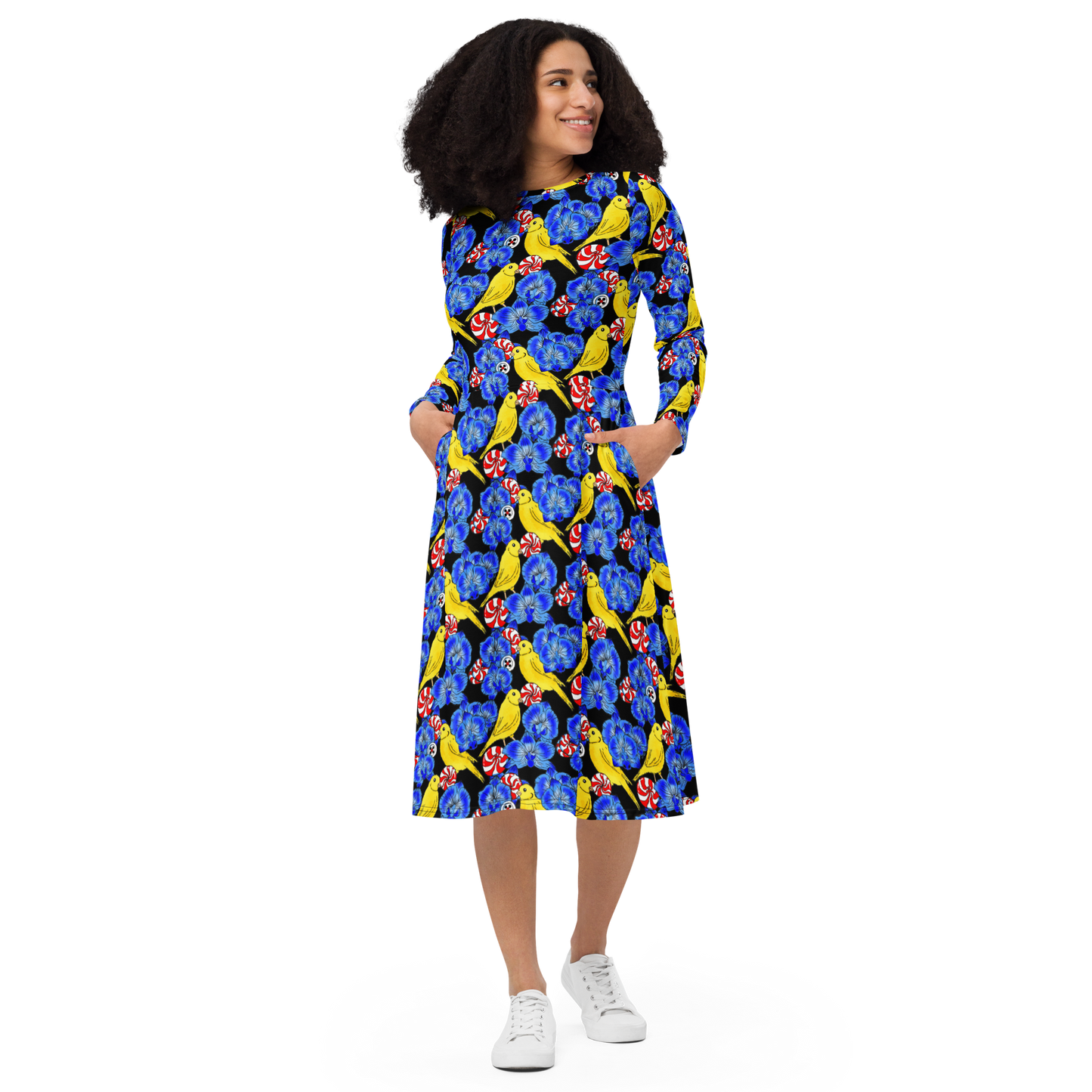 Long sleeve midi dress (Canaries & Orchids)