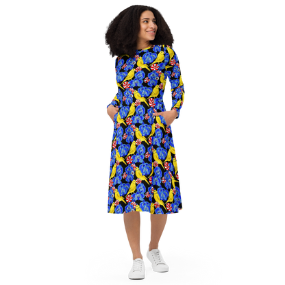 Long sleeve midi dress (Canaries & Orchids)