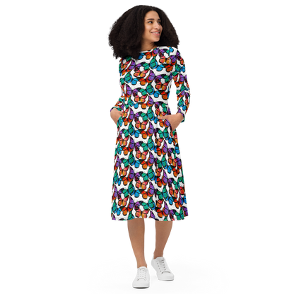 Long sleeve midi dress (Butterflies)