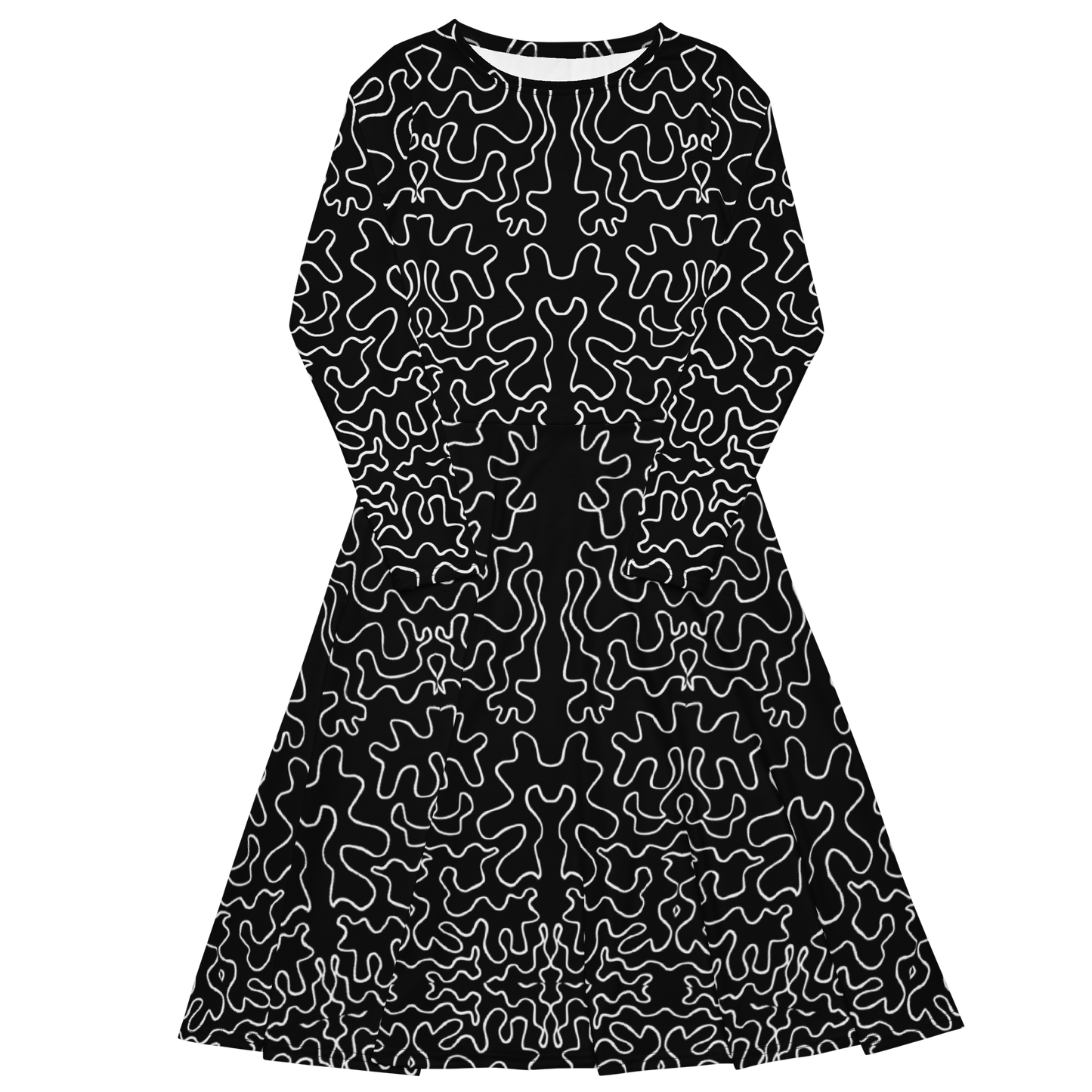 Long sleeve midi dress (Black & White Squiggle)