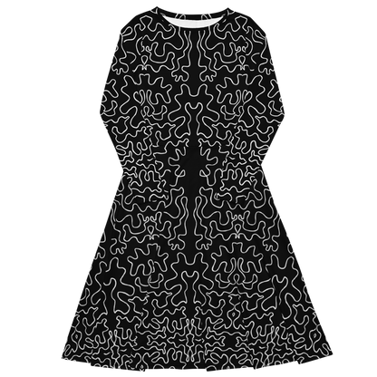 Long sleeve midi dress (Black & White Squiggle)