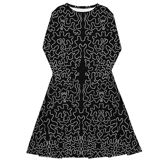 Long sleeve midi dress (Black & White Squiggle)