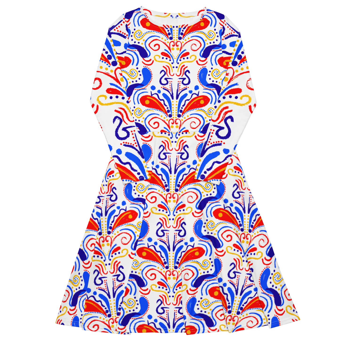 Long sleeve midi dress (Talavera-inspired|White)