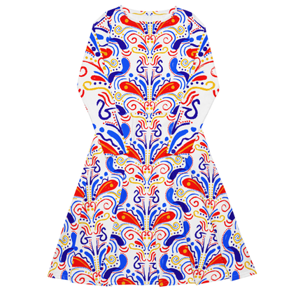 Long sleeve midi dress (Talavera-inspired|White)