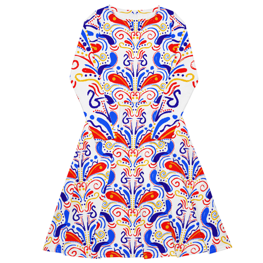 Long sleeve midi dress (Talavera-inspired|White)