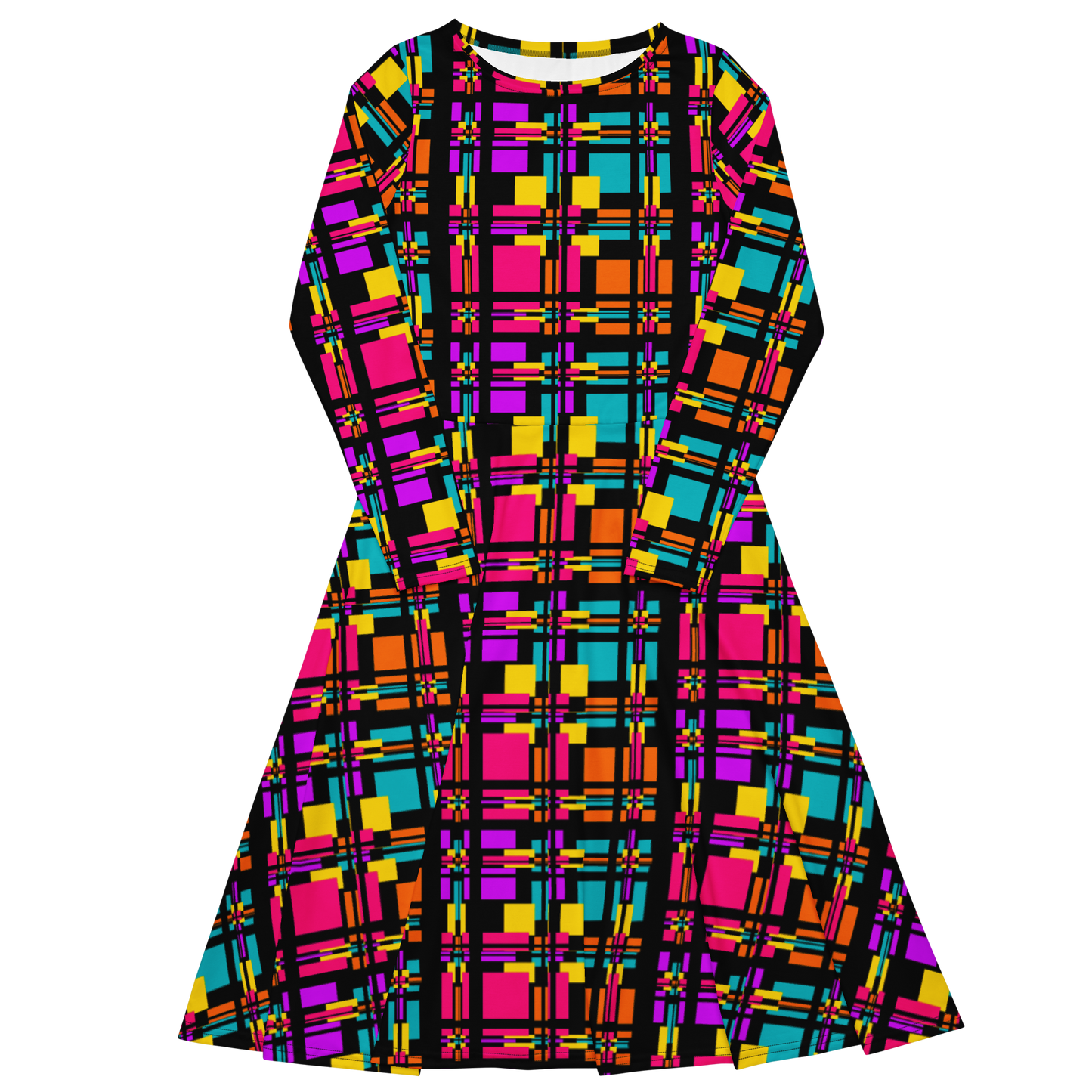 Long sleeve midi dress (Rainbow Plaid)