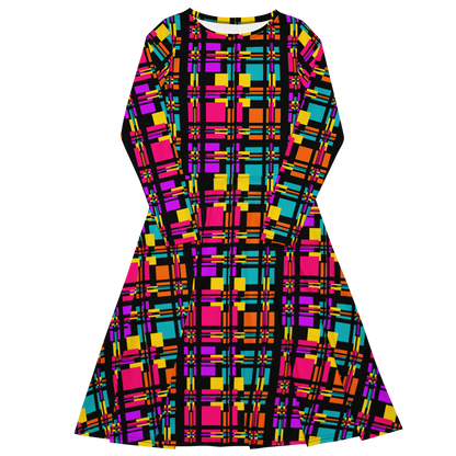 Long sleeve midi dress (Rainbow Plaid)