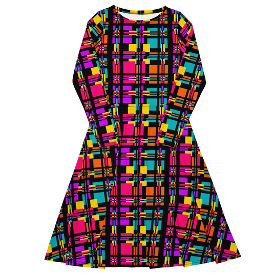 Long sleeve midi dress (Rainbow Plaid)