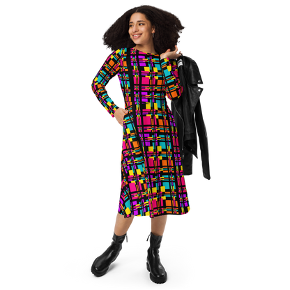 Long sleeve midi dress (Rainbow Plaid)