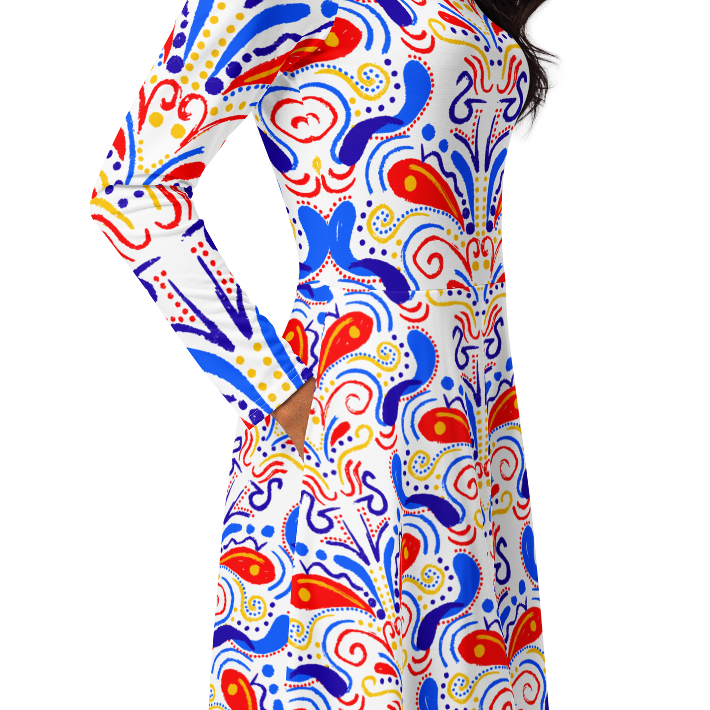 Long sleeve midi dress (Talavera-inspired|White)