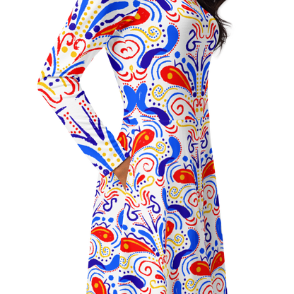 Long sleeve midi dress (Talavera-inspired|White)