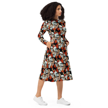 Long sleeve midi dress (Poppies)