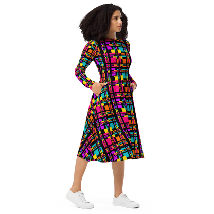 Long sleeve midi dress (Rainbow Plaid)