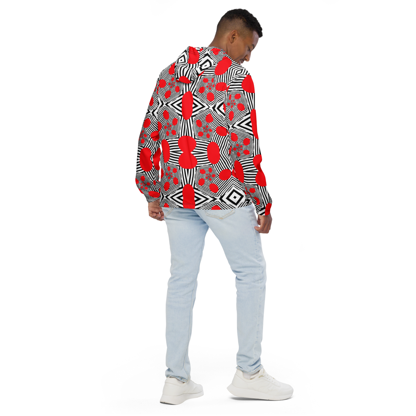 Unisex windbreaker (Red Geometric)