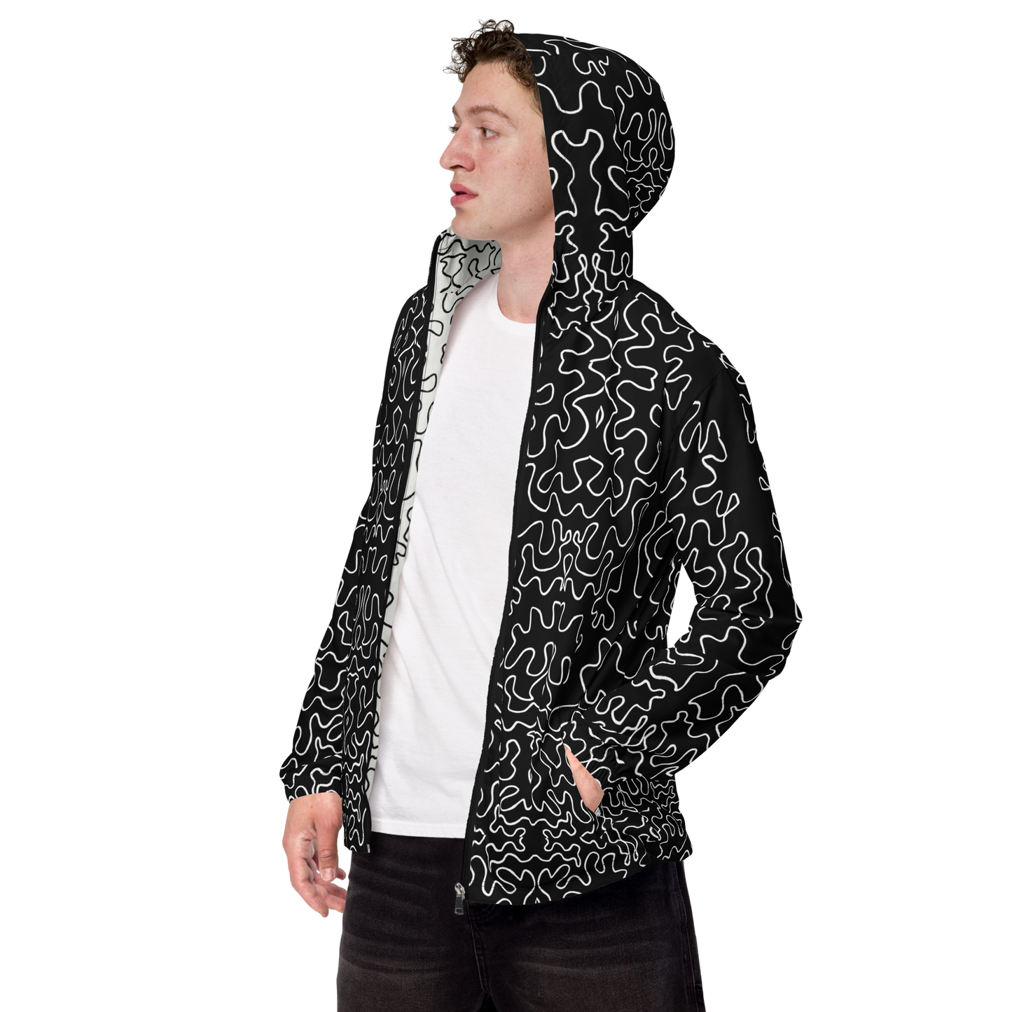 Unisex windbreaker (Black & White Squiggle)