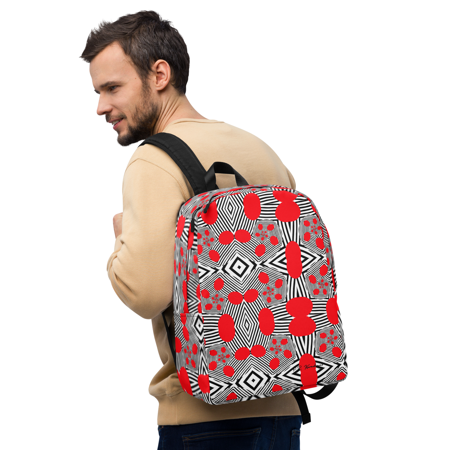 Minimalist Backpack )Red Geometric)