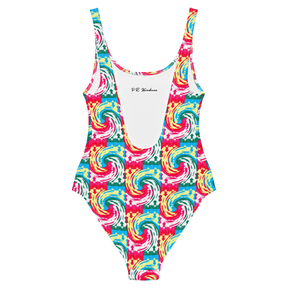 One-Piece Swimsuit (Pink Waves)