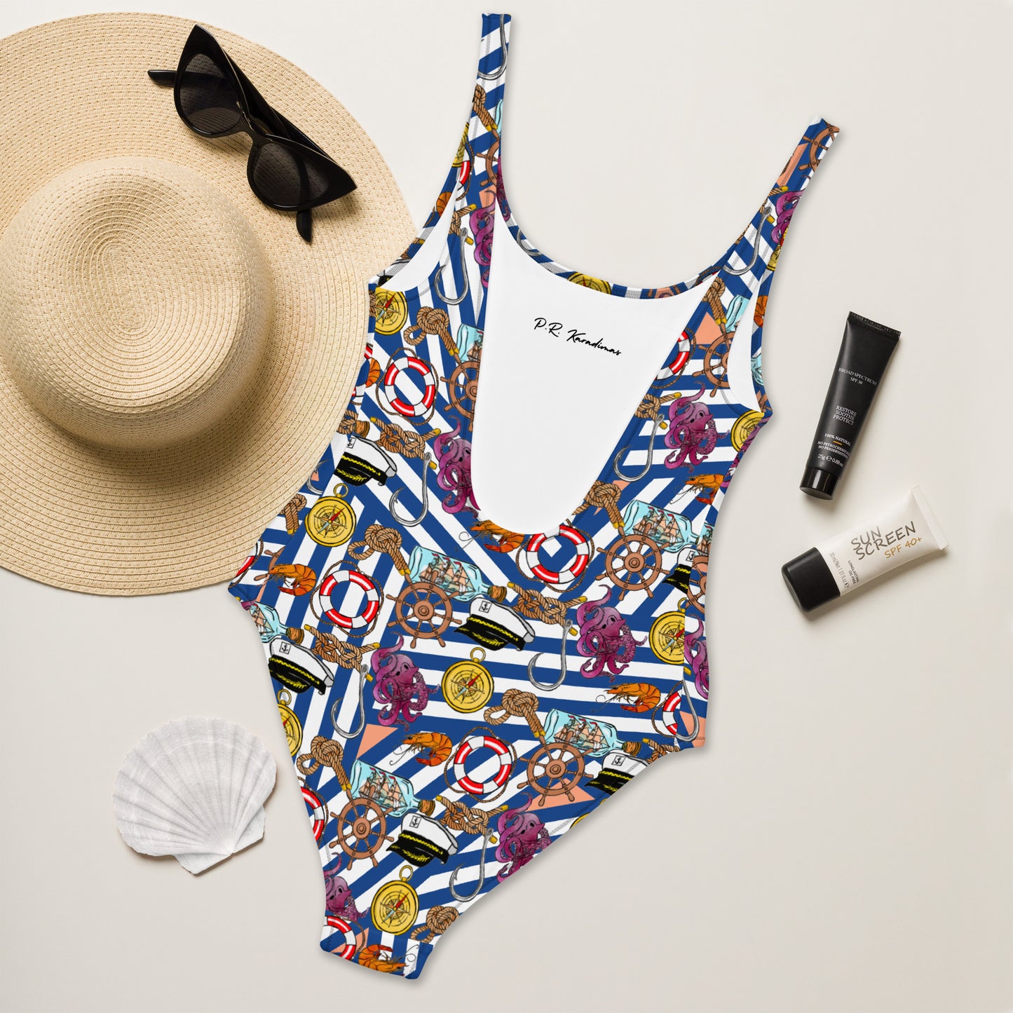 One-Piece Swimsuit (Nautical|Stripes)