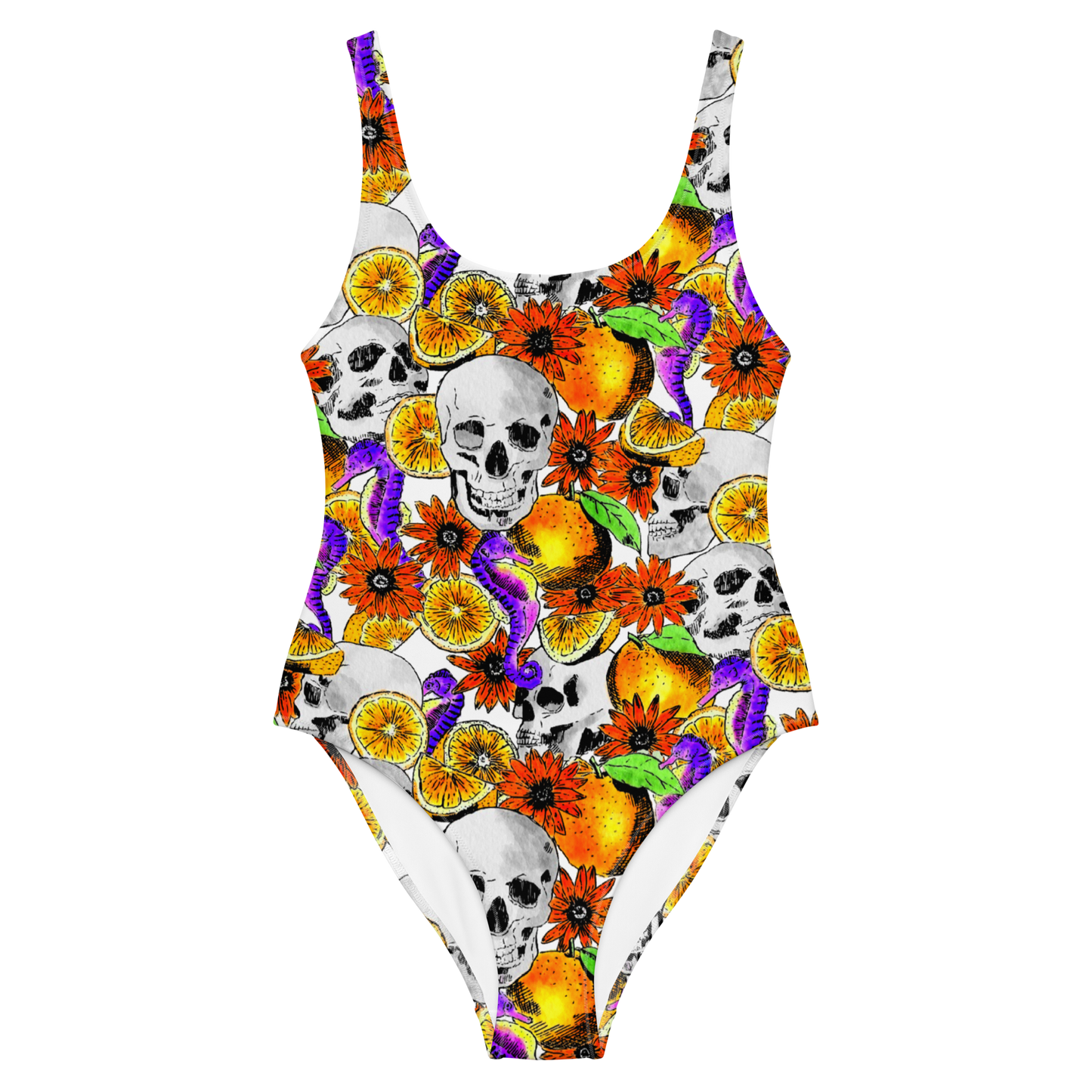 One-Piece Swimsuit (Skulls & Oranges)