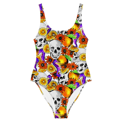 One-Piece Swimsuit (Skulls & Oranges)