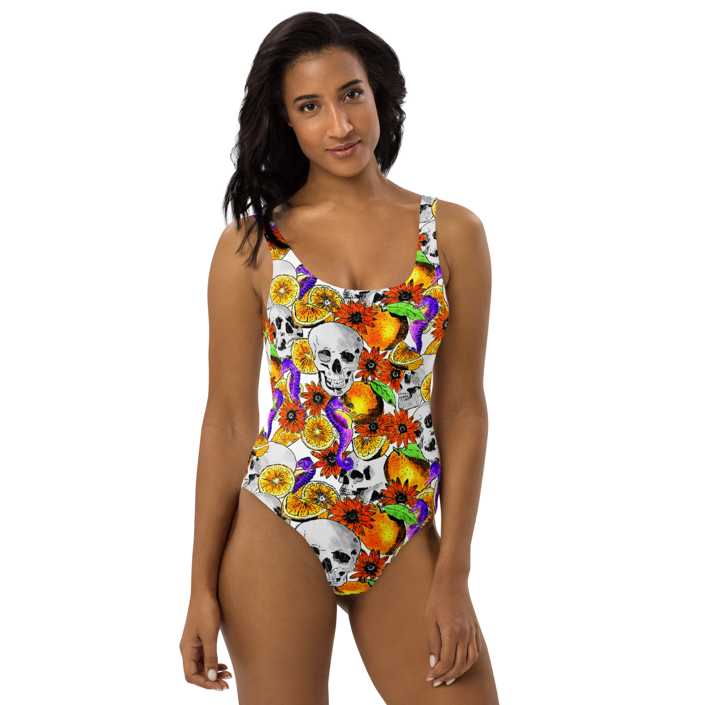 One-Piece Swimsuit (Skulls & Oranges)