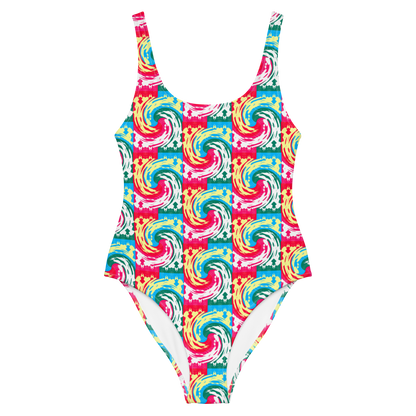 One-Piece Swimsuit (Pink Waves)