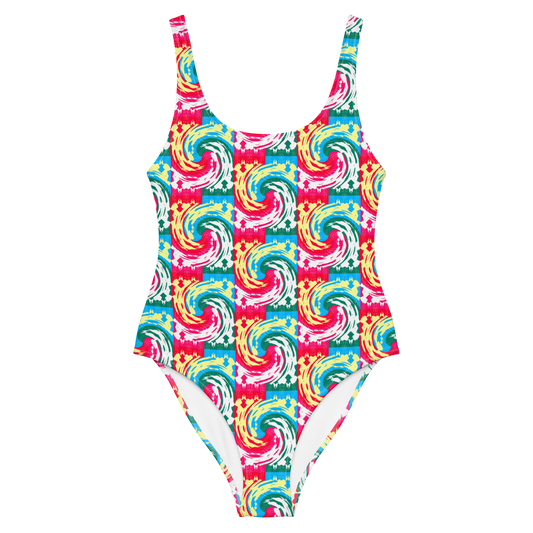 One-Piece Swimsuit (Pink Waves)