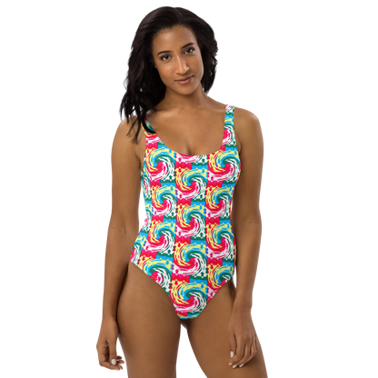 One-Piece Swimsuit (Pink Waves)