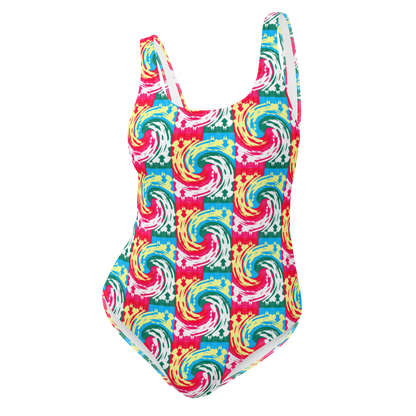 One-Piece Swimsuit (Pink Waves)