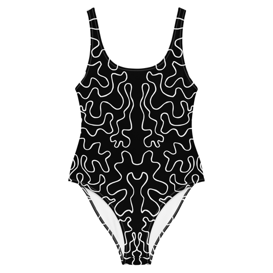 One-Piece Swimsuit (Black & White Squiggle)