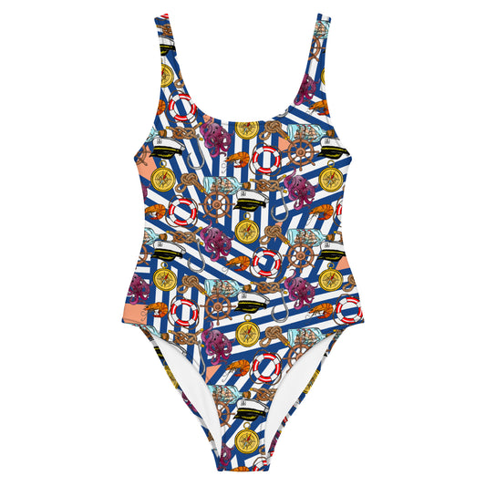 One-Piece Swimsuit (Nautical|Stripes)