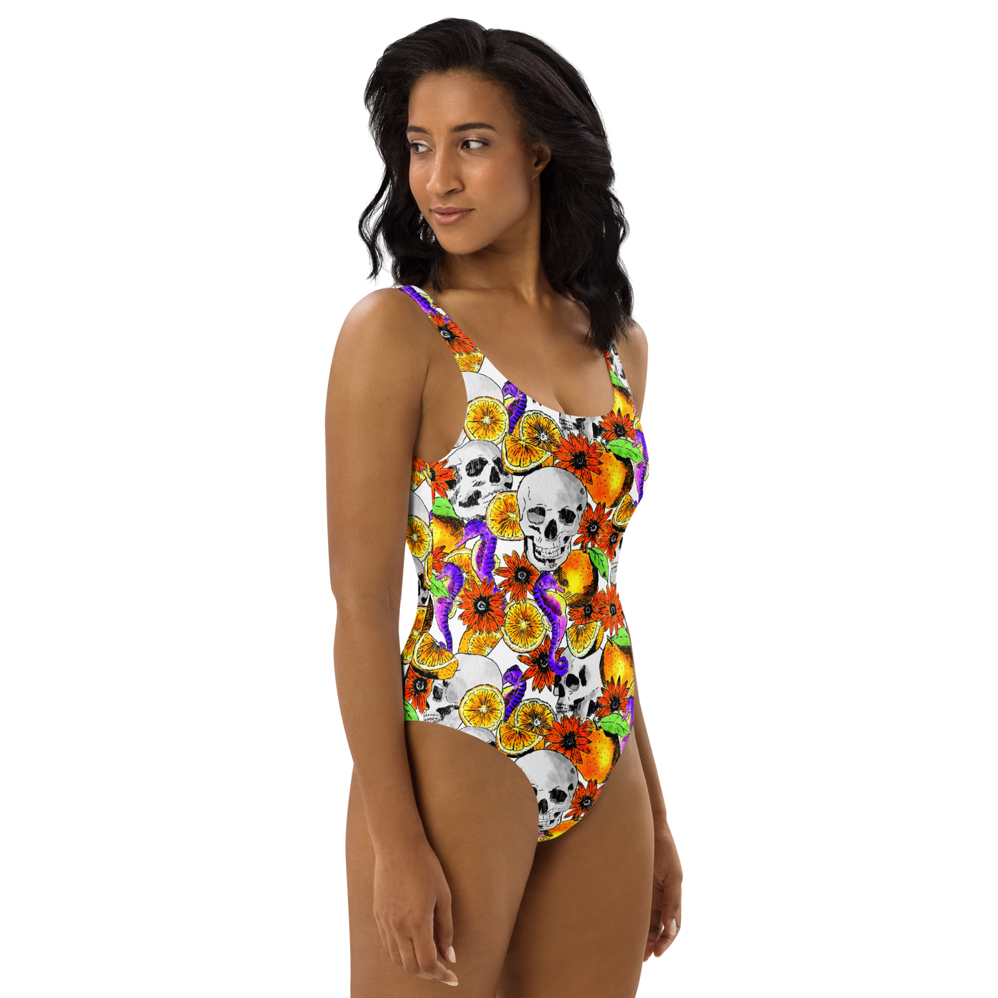 One-Piece Swimsuit (Skulls & Oranges)