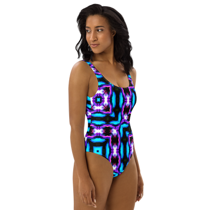 One-Piece Swimsuit (Neon Purple & Blue)