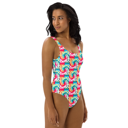 One-Piece Swimsuit (Pink Waves)