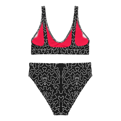 High-waisted bikini (Black & White Squiggle)