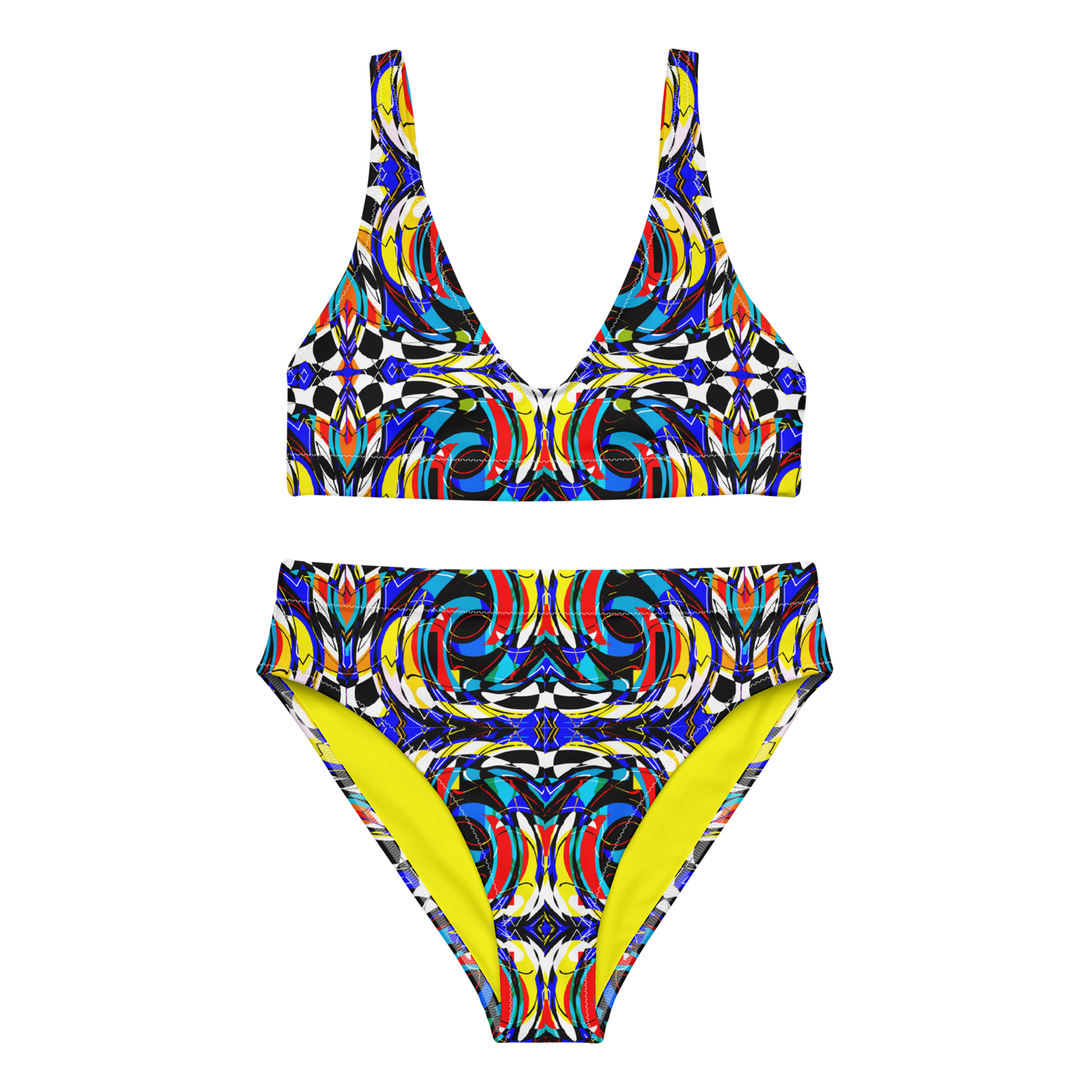 High-waisted bikini (Blue Swirls)