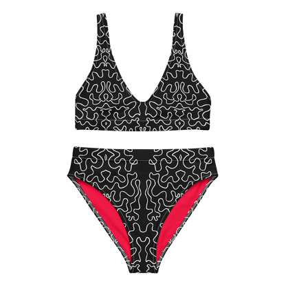 High-waisted bikini (Black & White Squiggle)