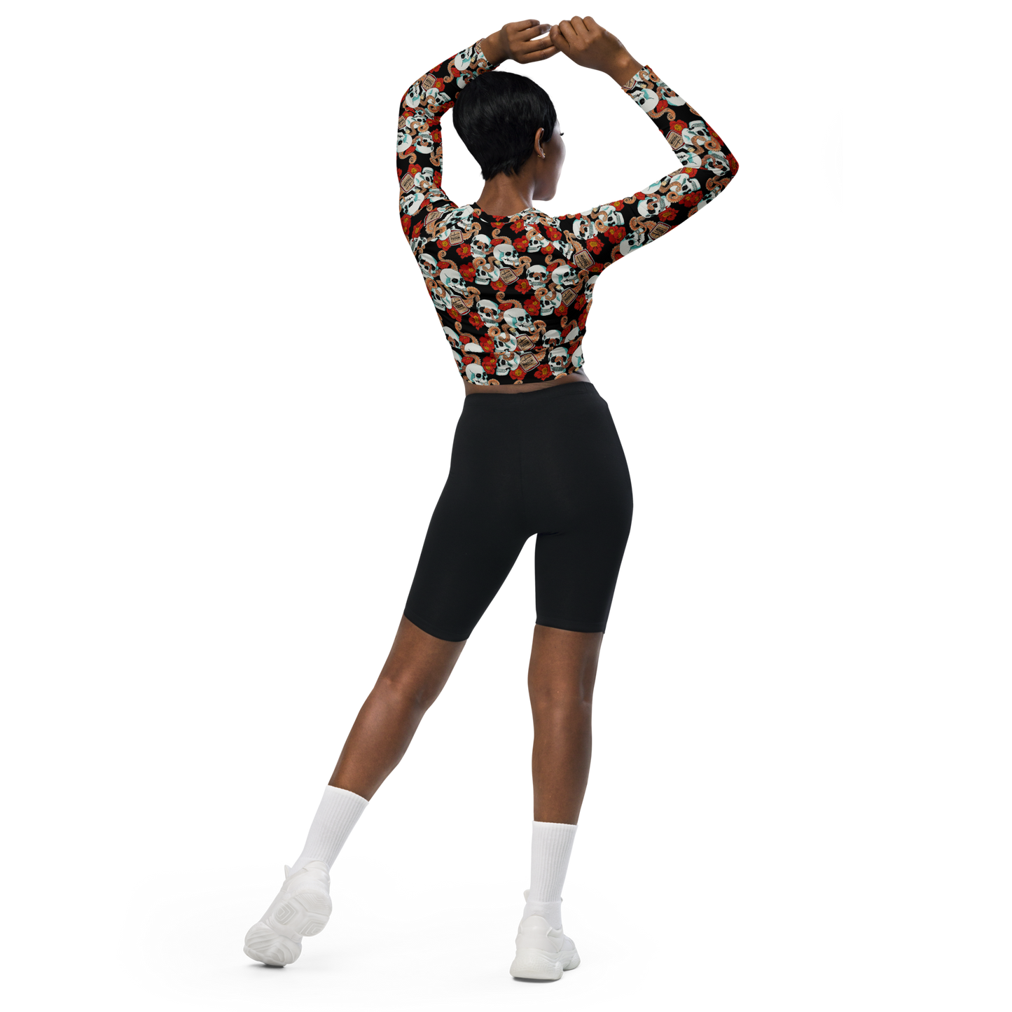 Long-sleeve crop top (Poppies)