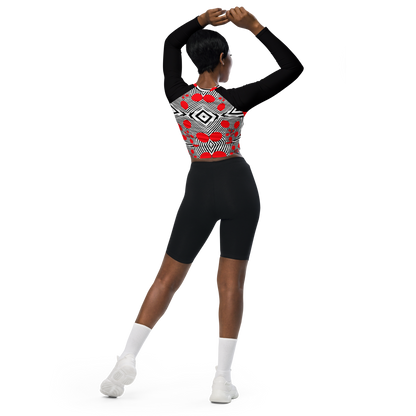 Long-sleeve crop top (Red Geometric)