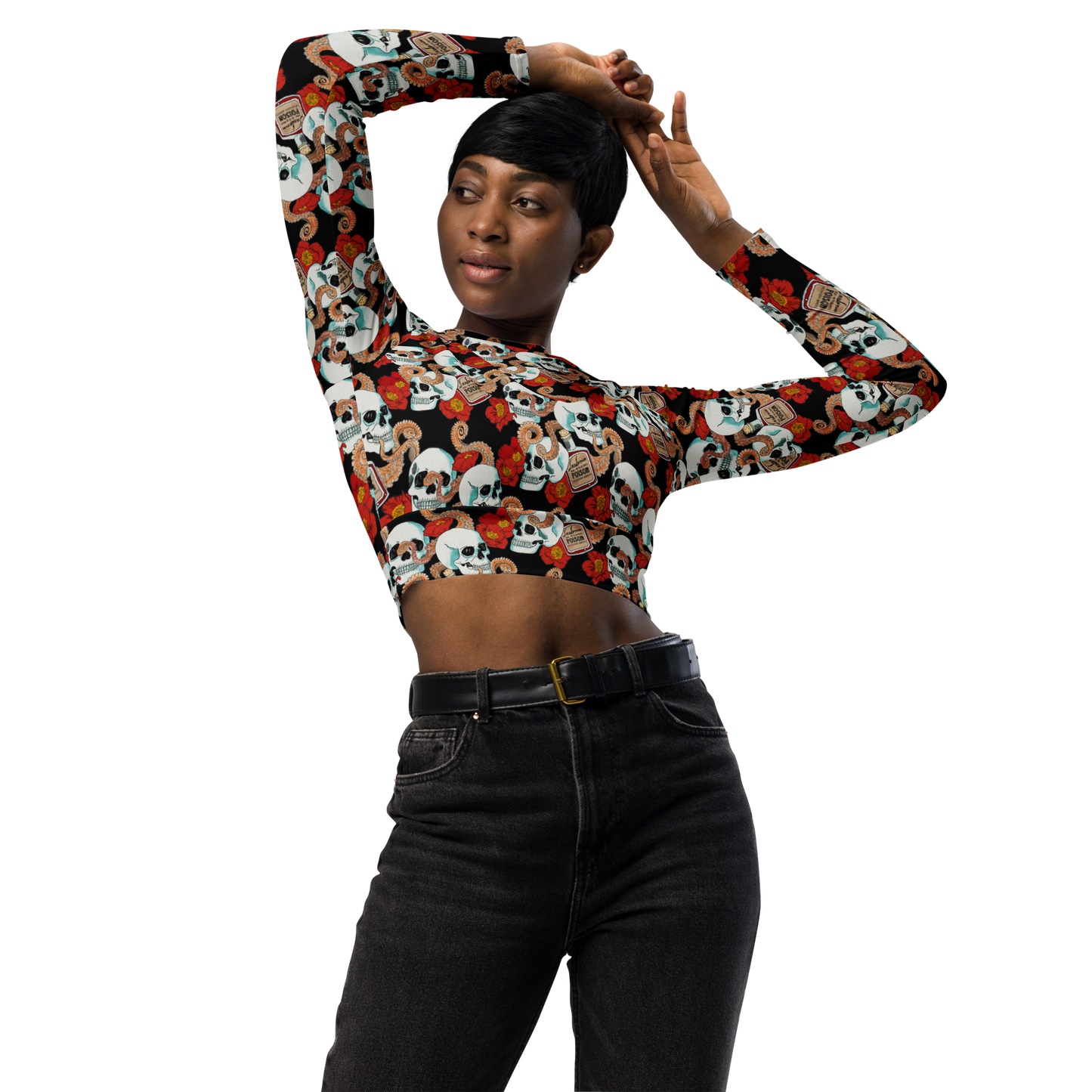 Long-sleeve crop top (Poppies)