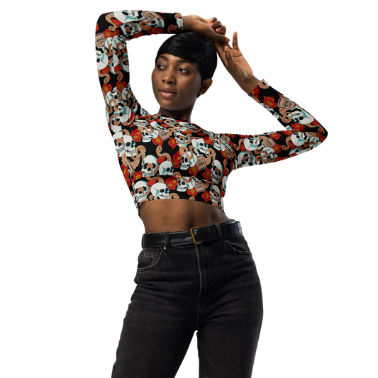 Long-sleeve crop top (Poppies)