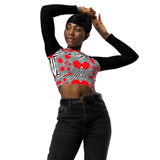 Long-sleeve crop top (Red Geometric)