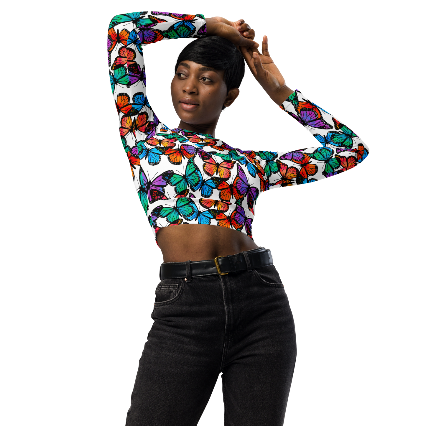 Long-sleeve crop top (Butterflies)