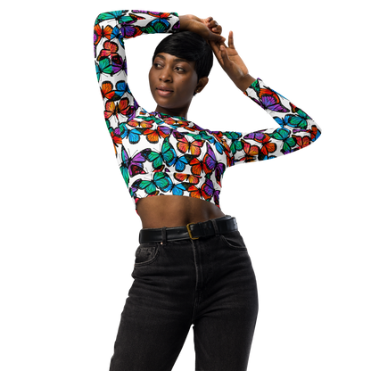 Long-sleeve crop top (Butterflies)