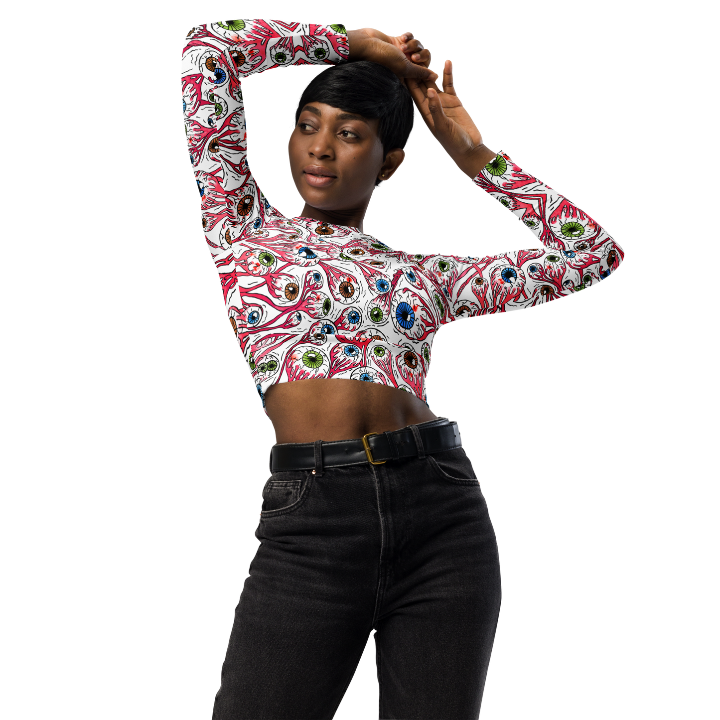 Long-sleeve crop top (Eyeballs|White)