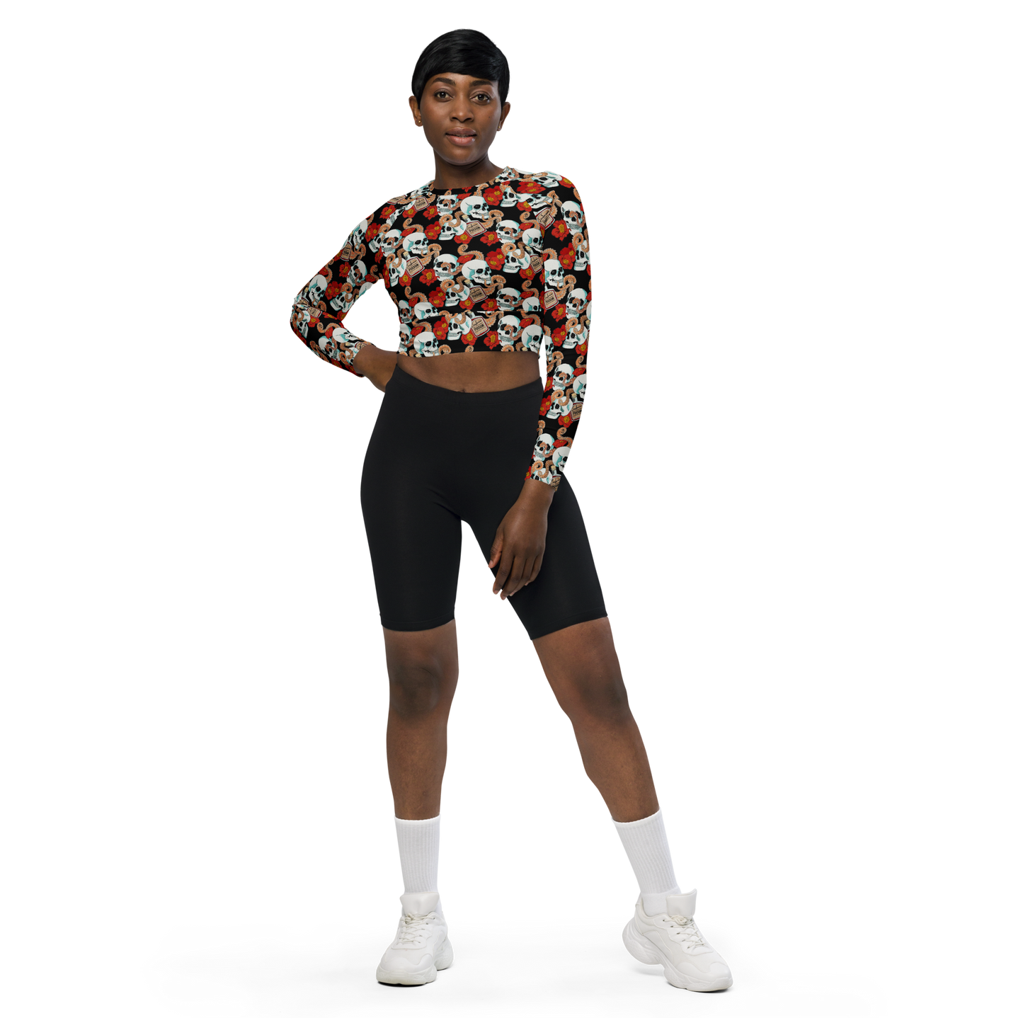 Long-sleeve crop top (Poppies)