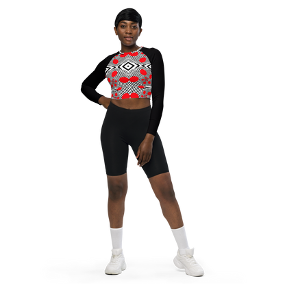 Long-sleeve crop top (Red Geometric)
