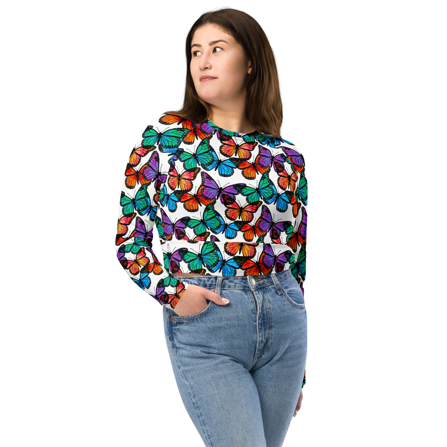 Long-sleeve crop top (Butterflies)