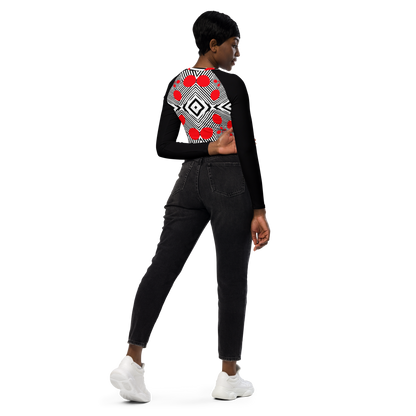 Long-sleeve crop top (Red Geometric)